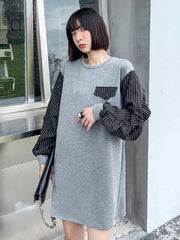 Loose Stitching Striped Ruffled Sleeve T-Shirt Dress
