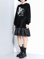 Women Round Neck Pullover Stitching Dress