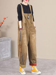 Vintage Stripe Splicing Loose Jean Jumpsuit