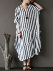 Loose Fresh Striped Printed Long Dress