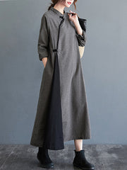 Loose Solid Color Half-Sleeve Cheongsam Midi Dress