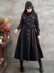 Retro Solid Color Snow Fleece Midi Shirt Dress
