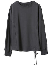 Loose Solid Drawstring Round-Neck Sweatshirt
