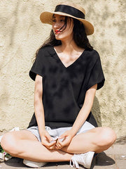 Simple Solid V-Neck T-Shirts Tops