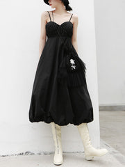 Black&White Solid Color Slip Dress