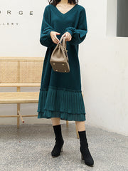 Women Stitching V-Neck Loose Knit Dress