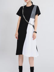 Loose Contrast Color Splicing A-Line Dress