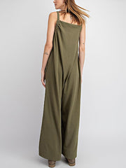 Urban Solid Color Spaghetti-Neck Loose Jumpsuits