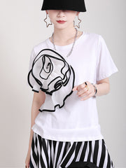 Women Round Neck Color Matching Three Dimensional Printing Casual T-Shirt