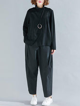 Solid Color Split-Front Long-Sleeved T-Shirt And Pants Suits