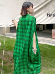 Street Style Plaid Bat Sleeves Casual Loose Maxi Dress
