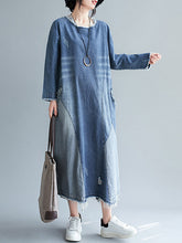 Women Stitching Round Neck Denim Dress