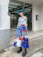 V-Neck Tie Dye Print Sleeveless Dress