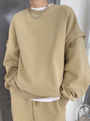 Round Neck Solid Color Loose Long Sleeve Sweatshirt