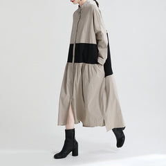 Stitching Contrast Color Loose Big Swing Long Sleeve Dress