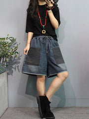 Loose Wide-Leg Pocket Split-Joint Jean Shorts