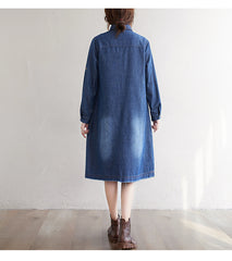 Women Solid Color Casual Denim Shirt Dress