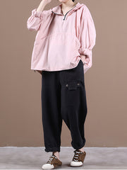 Women Loose Hooded Zipper Pullover Sweatshirt