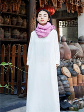Soft White Long Sleeves Ramie Cotton Long Dress