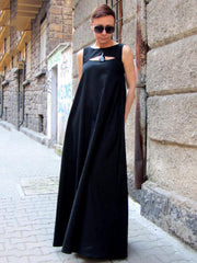 Solid Split-joint Sleeveless Maxi Dress