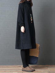 Loose Corduroy High-neck Sweatshirt Dress