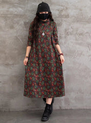 Vintage Casual  Floral Printed Midi Dress