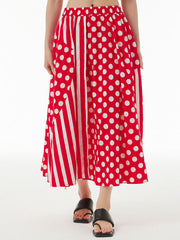High Waisted Roomy Polka-Dot Split-Joint Striped Skirts Bottoms