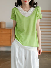 Hooded Slim Fit Colorblock Loose Casual T-Shirt