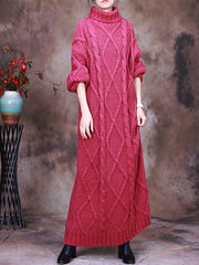 Solid Color Ribbed Turtleneck Warm Sweater Dress