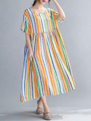 Loose Colorful Striped Comfortable Long Dress