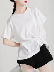 Women Stitching Round Neck Tie Casual T-Shirt
