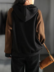 Color-Block Hooded Loose Sweatshirt