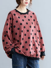 Women Loose Long Sleeve Polka Dot Sweatshirt