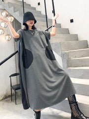 Short Sleeves Split-Joint Loose A-Line Midi Dress
