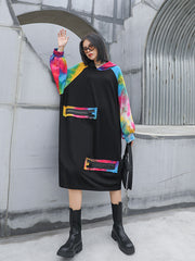 Women Stitching Loose Long Sleeve Dress