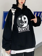 Women Printed Loose Hooded Plus Fleece Sweatshirt