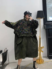 Women Camouflage Stitching Long Sleeve Dress