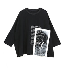 Letter Printed Long Sleeves Loose T-Shirt