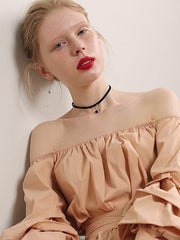 Gold Color Star Black Choker Neclace