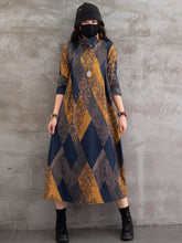 Vintage Geometric Printed Casual Midi Dress