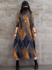 Vintage Geometric Printed Casual Midi Dress