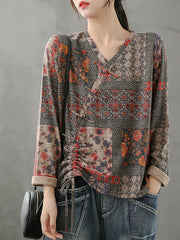 Retro Drawstring Printed T-Shirt Sweatshirt