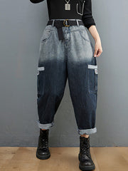 Gradient Color Plus Size Denim Harem Pants