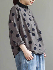 Casual Polka-dot Shirt Tops
