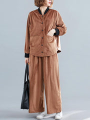 Casual Solid Outwears&Pants Suits