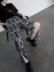 Women Printed Lace Elastic High Waist Retro Wide Leg Casual Pants