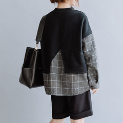 Women Loose Round Neck Plaid Stitching Casual Sweatshirt
