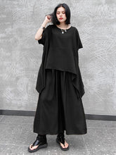 Urban Solid Round-Neck T-Shirt&Wide Leg Pants Suits
