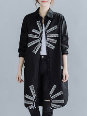 Lapel Printed Loose Long Sleeves Shirt Dress