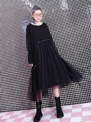 Loose Rivet Gauze Splicing Dress